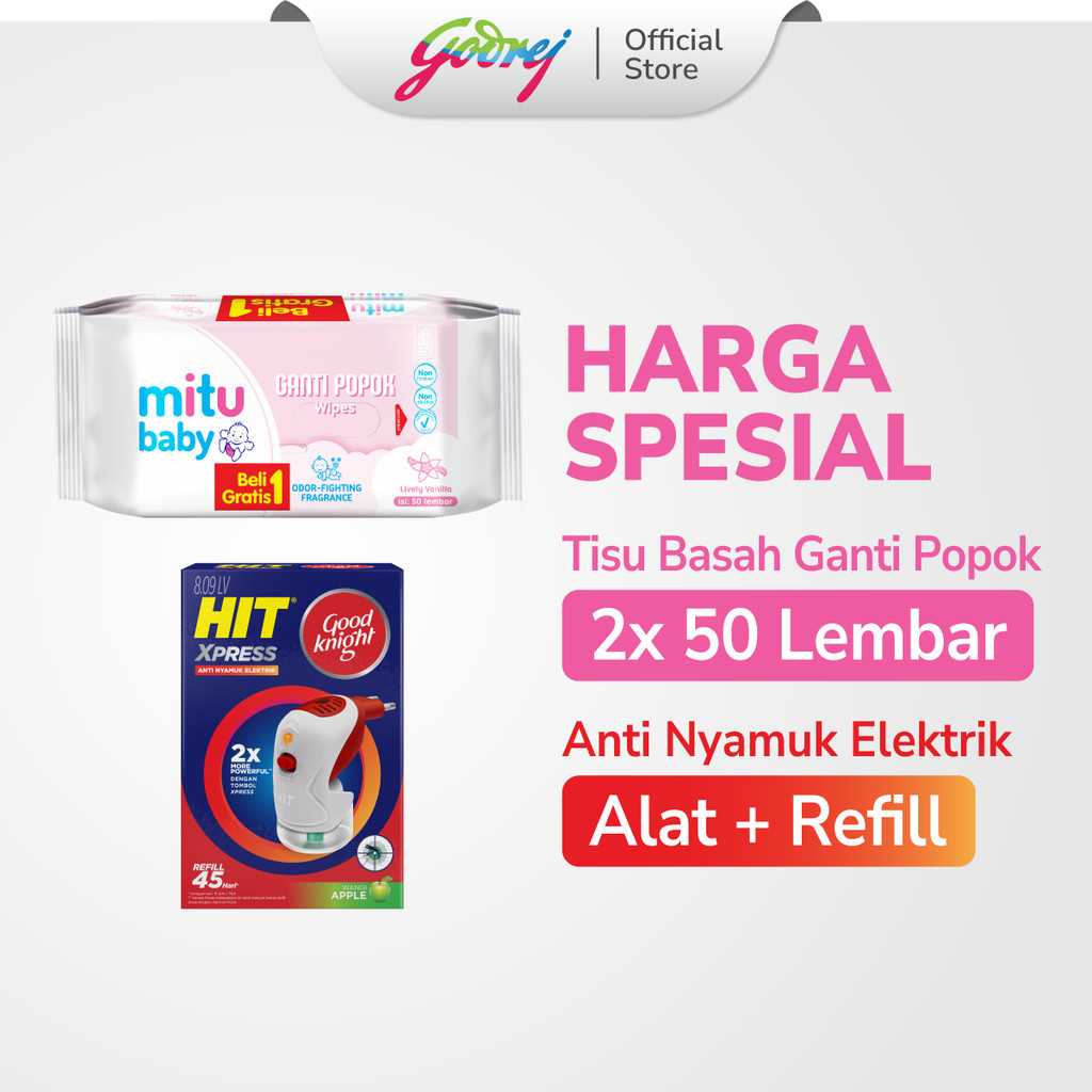 Bundle Mitu Baby Wipes Ganti Popok Lively Vanilla Buy 1 Get 1 Free + HIT Good Knight Xpress Set