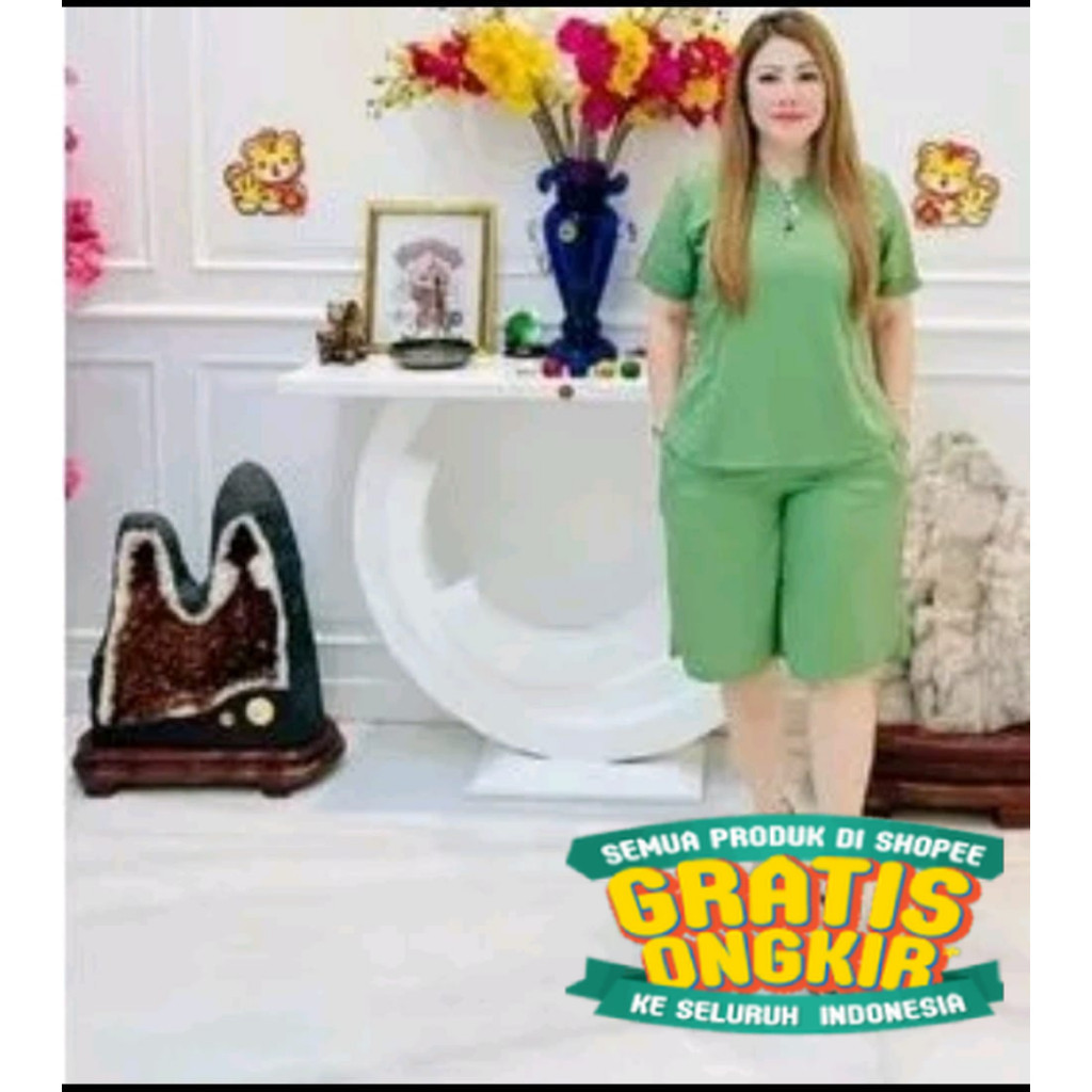 Setelan Wanita Rayon Crinkle Polos Kekinian One Set Cringkle Jumbo Big Size Daily Setelan Kulot Crin