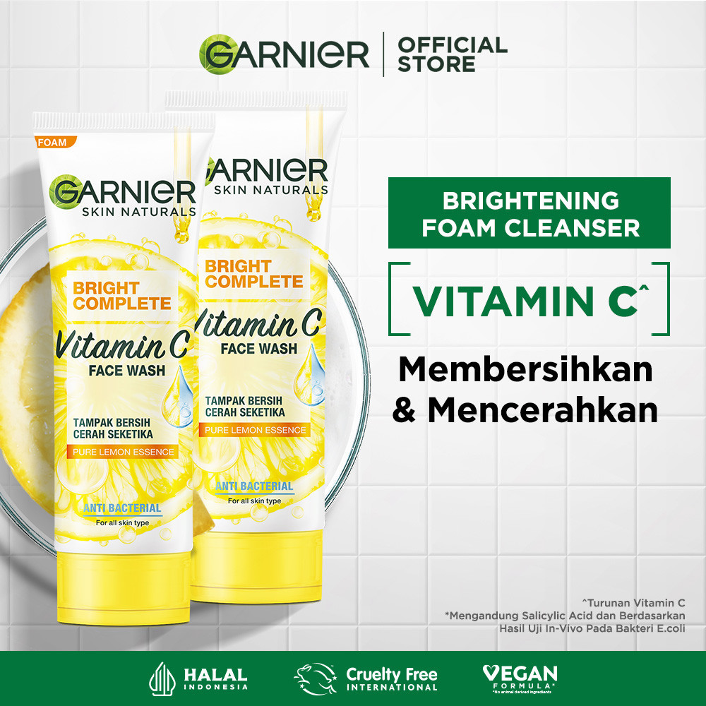 (PAKET HEMAT ISI 2) Garnier Bright Complete Vitamin C Brightening Face Wash Skin Care - 100ml x 2 (S