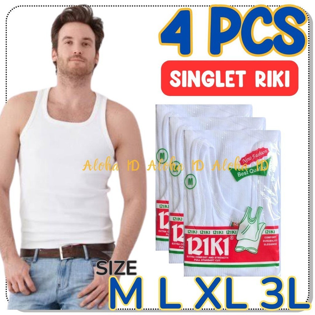 4 pcs kaos dalam / singlet pria / laki-laki cowok Riki PUTIH Size M L XL XXL Kaos Dalam Remaja Dewas