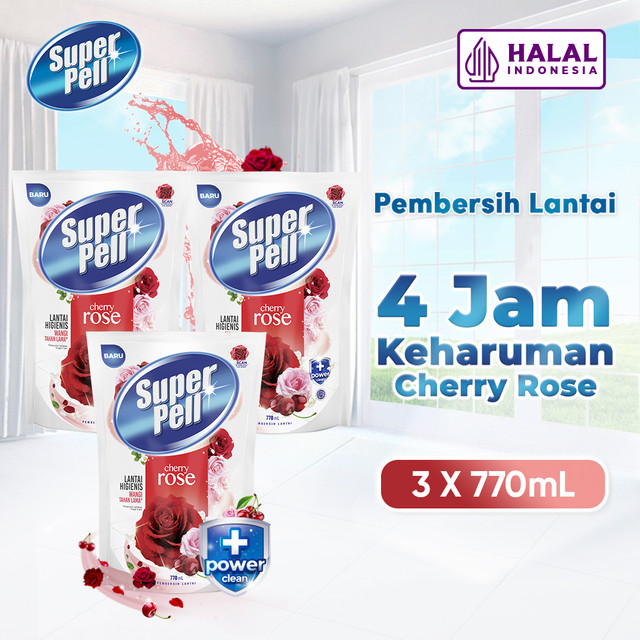 SuperPell Pembersih Lantai Pel Lantai Harum & Wangi Cherry Rose 770 mL x3