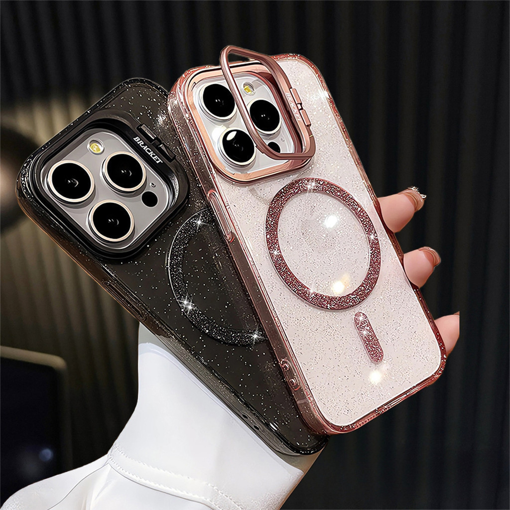 CASING LUXURY FLIP LENSA GLITTER MAGNETIK CASE FOR IPHONE 15 14 13 12 11 PRO MAX Built-in stand LUXU