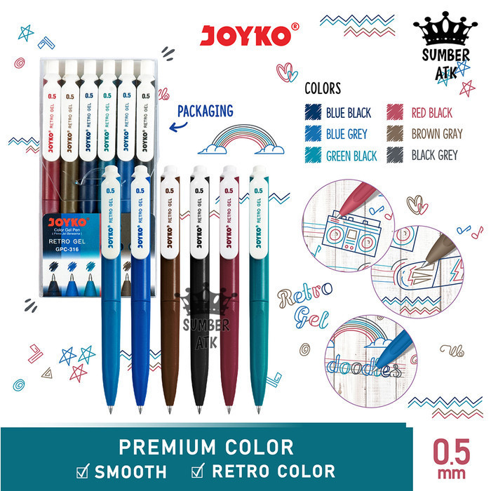 

[Terbaru]ATK Color Gel Pen Pena Jel Warna Joyko GPC-316 Retro Gel 6 Warna 0.5 mm