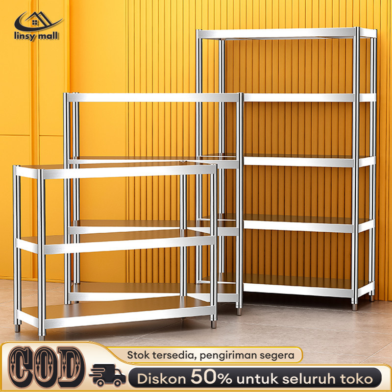 Rak Dapur Stainless Steel 5 Tingkat/Rak Penyimpanan/Rak Dapur Microwave/Rak Barang Untuk Penyimpanan