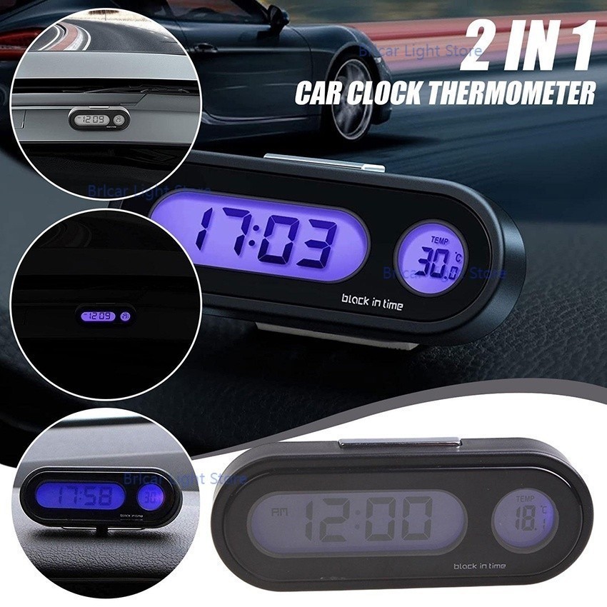 【COD STOCK 】Jam Digital LED dashboard Mobil Blacklight Biru Dengan Termometer Untuk Dashboard Mobil 