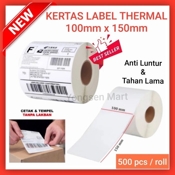 

Kertas Thermal Label Barcode Resi Sticker 100 x 150 isi 500pcs uk A6