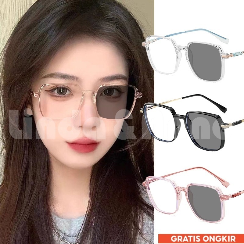 [COD] Kacamata Photocromic Wanita Lensa Kotak Desain Terbaru Frame & Lensa Fotokromik Sunglasses Kac