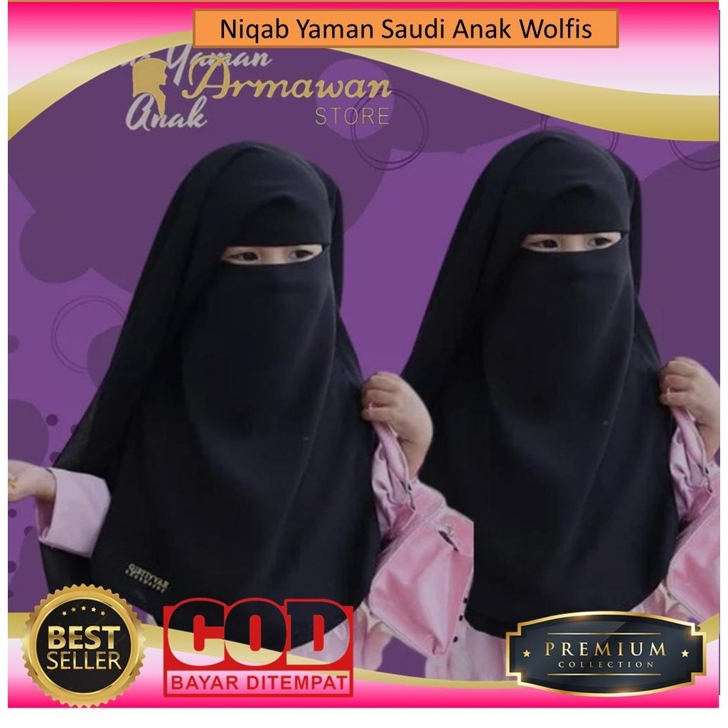 Cadar Anak Niqab Yaman anak 8 sampai 10 tahun Muslim Simple Jilbab Instan