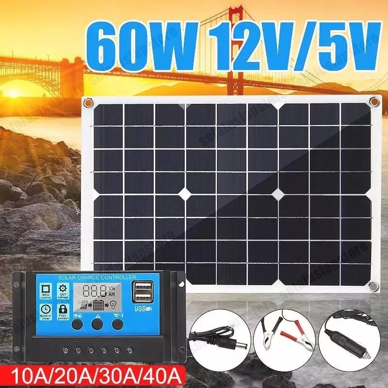Solar Panel Cell Surya 60Wp Monocrystalline Pembangkit Listrik Tenaga Dengan Pengontrol 10A