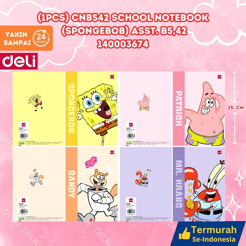 

Buku Tulis DELI Boxy (1PCS) CNB542 SCHOOL NOTEBOOK (SPONGEBOB) ASST , B5,42