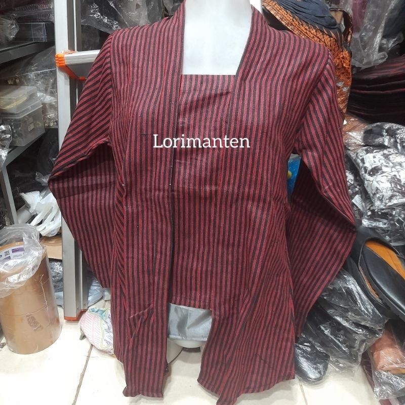 LURIK Kebaya Lurik tenun merah hitam garis kecil