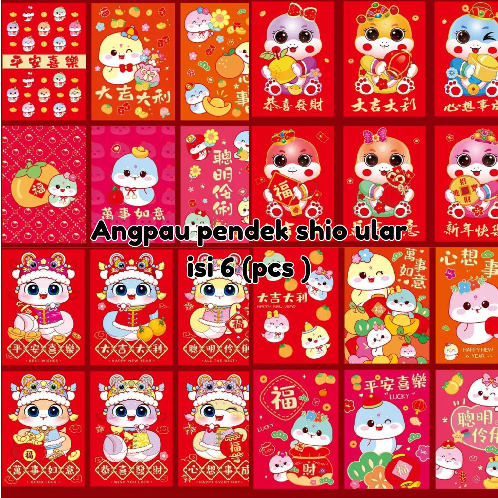 

Angpao Imlek Sio Ular 2025 Isi 6pcs Angpau Karakter Pendek 3D Hong Bao Fung Pau Imlek Tahun Ular