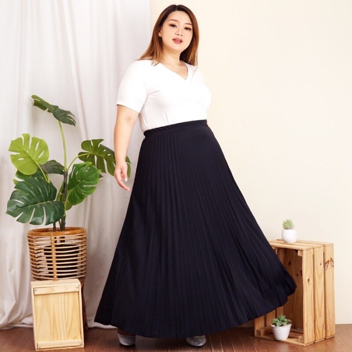 Rok Plisket Jumbo XXL Premium Hyget Tebal - Pleated Skirt Big Size - Black 2602