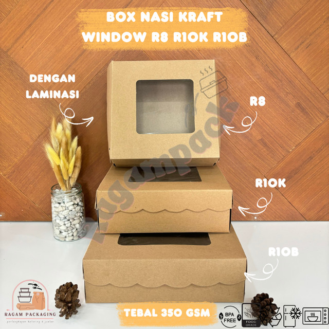 [ECER] Kotak Nasi Window LAMINASI R8 R10K R10B / Dus Nasi Kotak Coklat Jendela Laminasi / Dus Kotak 
