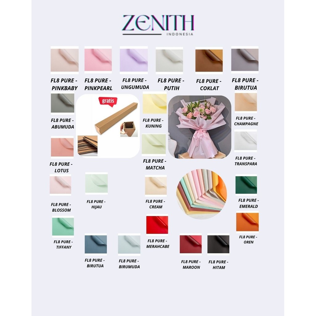 

Zenith - (5 LEMBAR) - FL8 PURE Kertas Bunga Buket Warna Polos/Kertas Buket Bunga Florist Cellophane