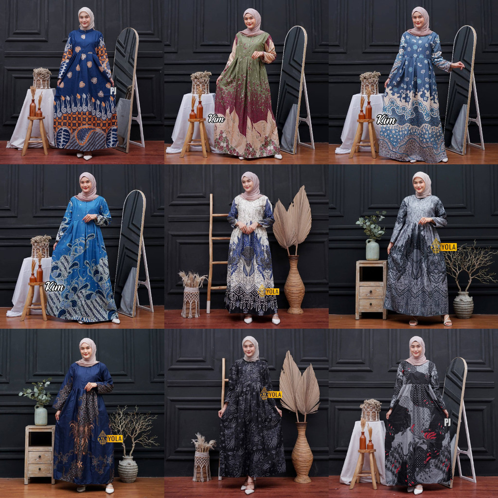 Gamis Batik Elegan dengan Motif Geometris Gamis Batik Modern Gamis Batik Kombinasi Polos Gamis Batik