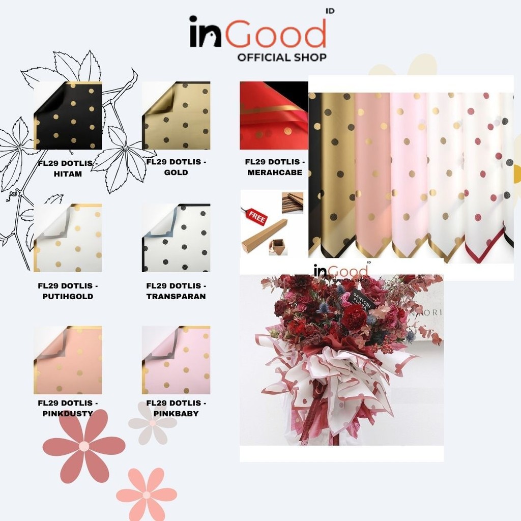 

IN GOOD - (5 LEMBAR) - FL29 DOTLIS Kertas Bunga Paper Buket Motif Polkadot List Transparan Florist Kado Cellophane