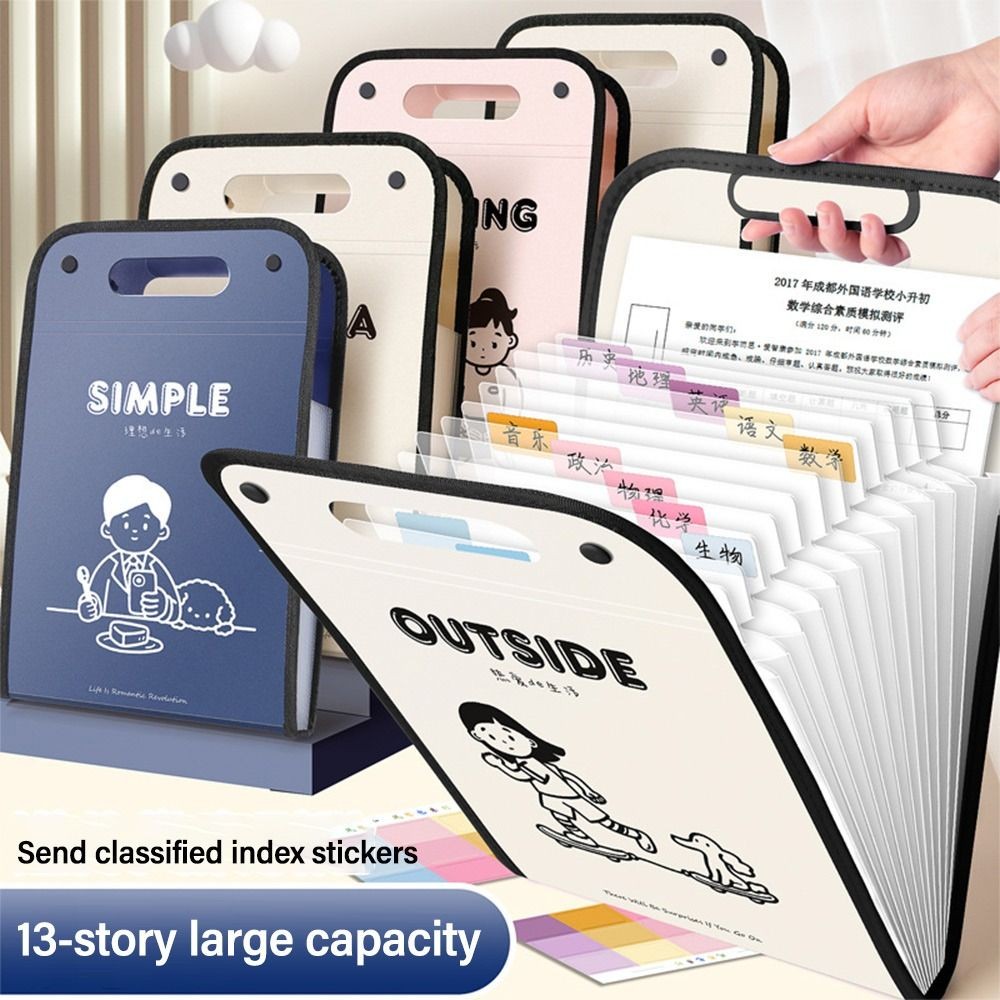 

A4 13 Pockets File Folder Test Paper Storage Folder With English Letter Pattern Portable Waterproof File Organizer Classified