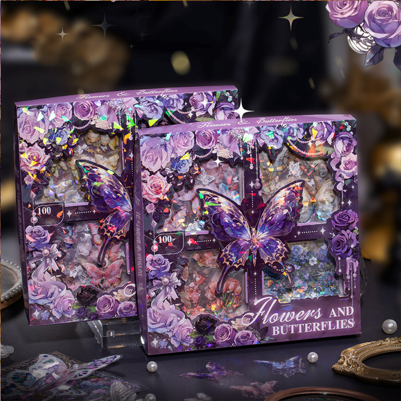 

Mr. Paper 2Style 100Pcs/box Shell Light PET Boxed Stickers DIY Handbook Scrapbook Photo Frame Calendar Card Decoration