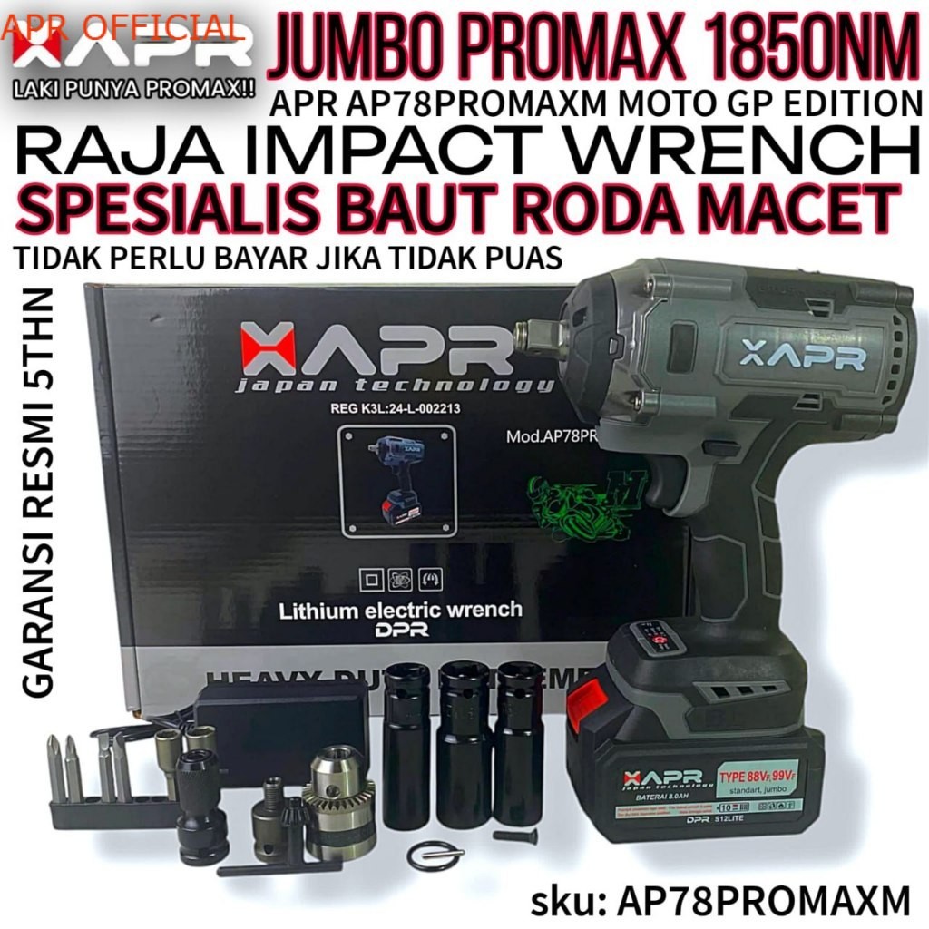 IMPACT APR JAPAN AP78PROMAXM Rajanya Impact Wrench Tenaga Jumbo Baterai 10Cell
