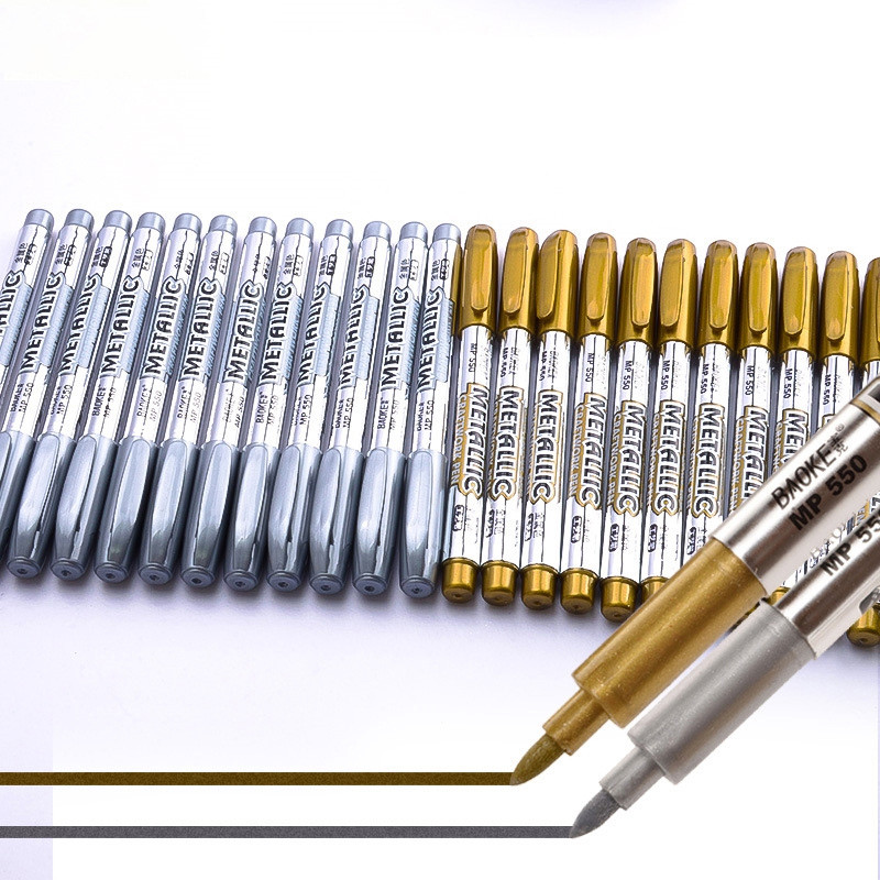 

2pcs/set DIY Metal Waterproof Permanent Paint Art Marker Pens Gold/Silver 1.5mm Student Painting School Supplies Stationery