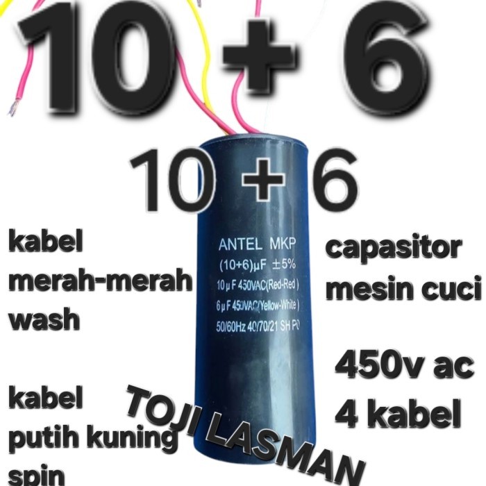 BSM ( 10 + 6 )  CUCi   CAPASITOR KAPASITOR STARTING ELKO ELCO MESIN CUCI WASH SPIN 10UF+6UF 10 6 UF 