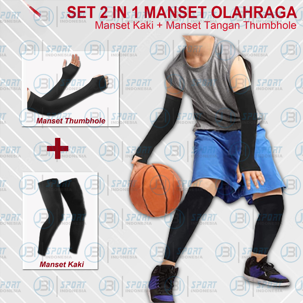 Paket Hemat Manset Kaki Olahraga Pria + Deker Lengan Tangan Panjang voli running baasket futsal gym 