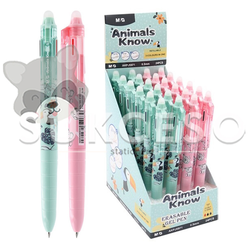 

M&G Erasable Gel Pen 3 Color 0.5mm Animals Know AKPJ5971 - Pulpen 3in1 Warna Bisa Dihapus SATUAN