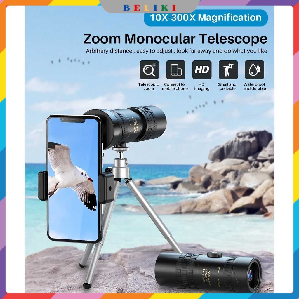 Lensa Teleskop Saku Monokular 10-300X Magnification with Tripod - APEXEL APL-10-300X40