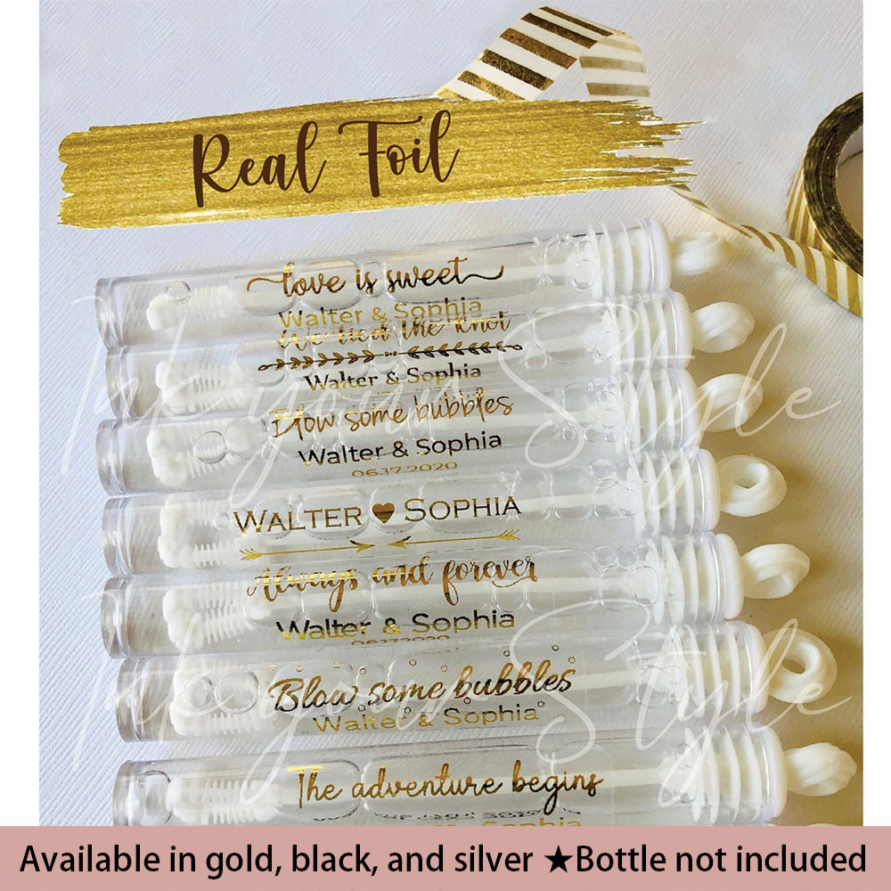 

50pcs Personalized Wedding Bubble Tags, Foil Bubble Tags, Custom Wedding Favor Bubble Tube Stickers, Stickers Only