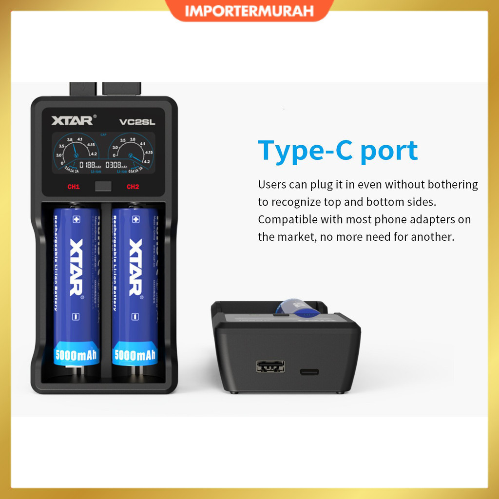 Charger Baterai 2 Slot AA AAA 18650 Li-Ion Ni-MH LCD Power Bank - XTAR VC2SL