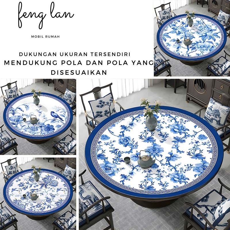 FENGLAN Taplak Meja Bulat Kecil Ruang Tamu Motif Kotak Promo