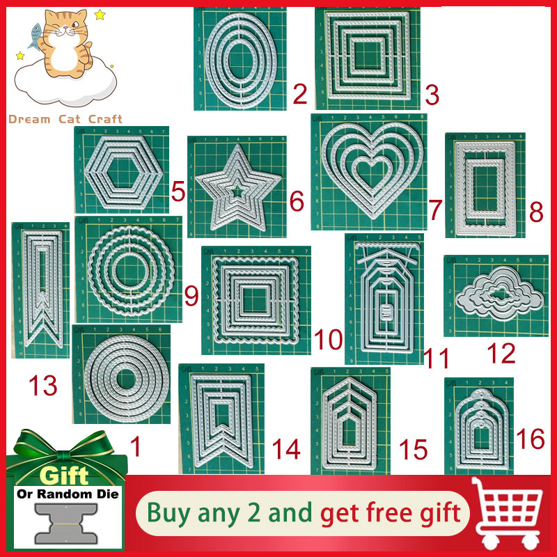 

Nesting Layered Geometry Die Cut Metal Cutting Dies Stitched Circle Rectangle Oval Heart Star DIY Scrapbooking Craft Embossing