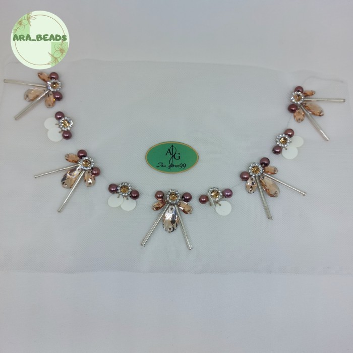 Payet rangkai mutiara kristal cangkang  Diamond bunga buggle 25ml| payet leher aksesoris busana wani