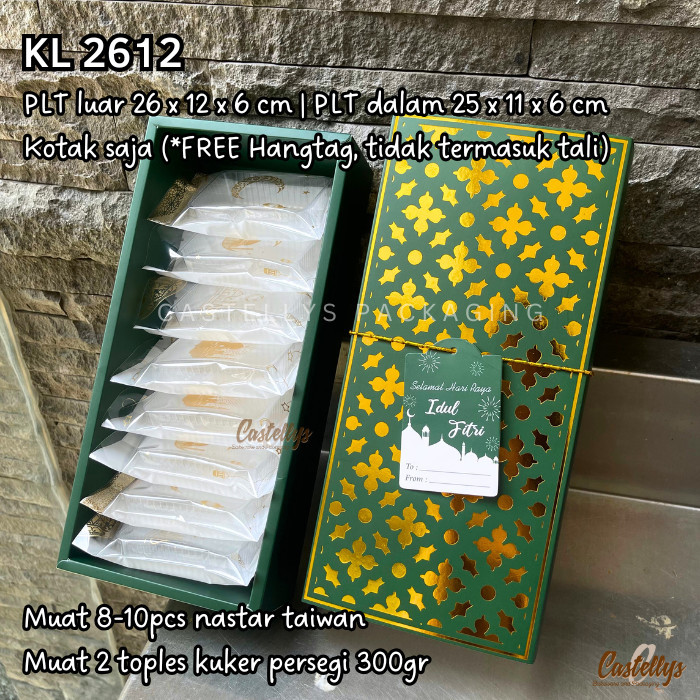 

Kotak Box Kue KL 2612 Hijau Emas Gold Lebaran Idul Fitri Nastar Taiwan