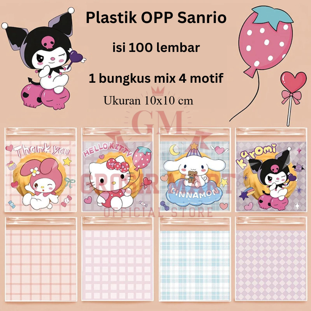 

Isi 100 Pcs Plastik OPP Sanrio Kuromi Kitty Melody Cinnamoroll Ukuran 10x10 cm Plastik Kue Kering Biskuit Nastar Cookies Plastik kue Permen Snack Karakter Kantong OPP Kemasan Kue Biskuit Cookies 10cm