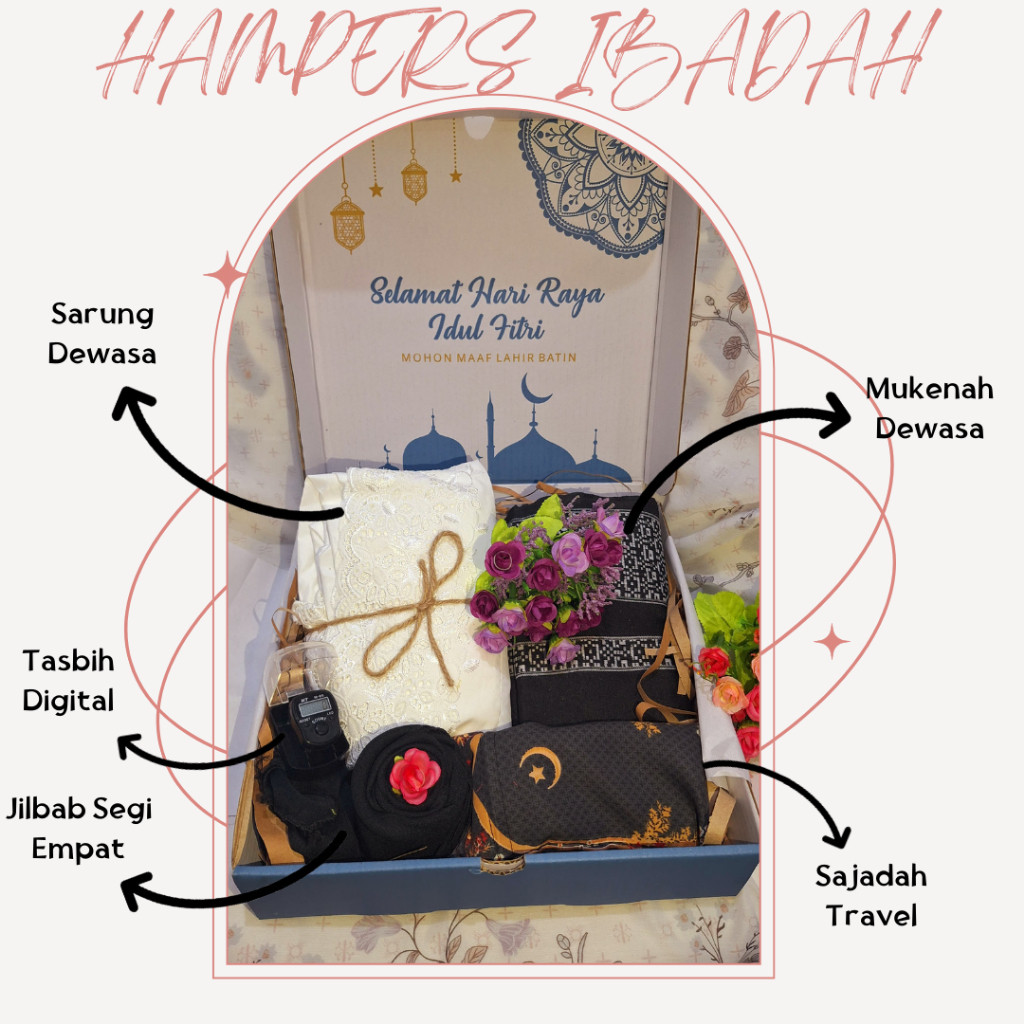 

Hampers Ibadah (Mukenah,sarung,hijab,sajadah,tasbih digital) - Paket Eksklusif untuk Hadiah Spesial Lebaran,Kado Lebaran Hadiah Pernikahan Ulang Tahun Acara Spesial Hadiah Umroh dan Haji Kado Ramadhan/ keluarga oleh oleh