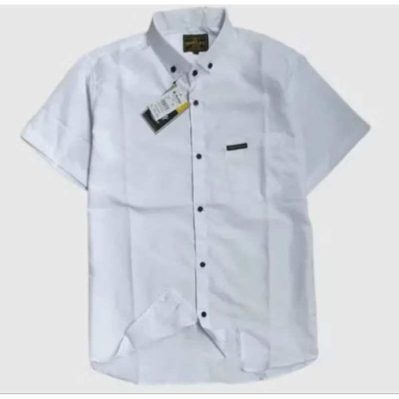 baju kemeja polos pria lengan pendek slimfit premium distro atasan hem cowok laki hitam putih