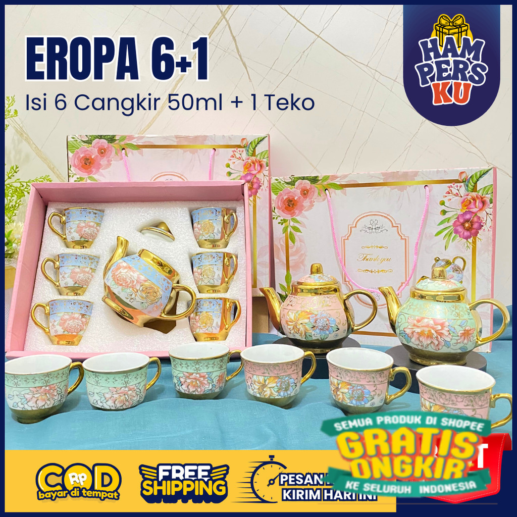 

Hampers Cangkir Set Keramik EROPA Souvenir Gelas Mug Teko Teh Kopi Aesthetic Gift Weeding Kado Pernikahan Lebaran Idul Fitri/ New kado