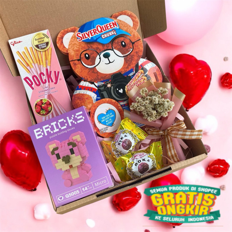 

HAMPERS COKLAT SILVERQUEEN BEAR LOVE VALENTINE GOFT BOX POCKY ROKA BONEKA/ New kado