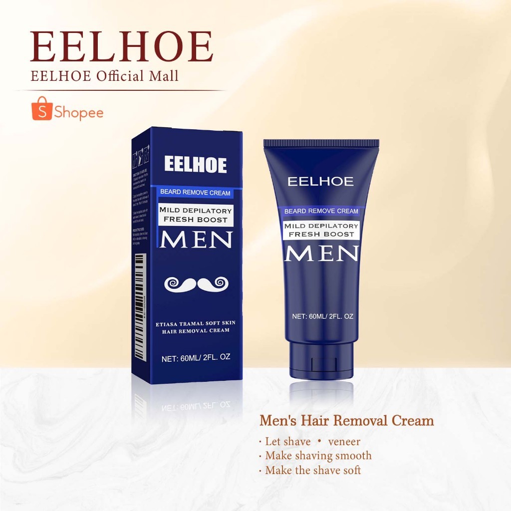 EELHOE Krim Penghilang Bulu Jenggot Perontok Brewok 60ml Krim Penghilang Bulu Pria Penghilang Bulu K