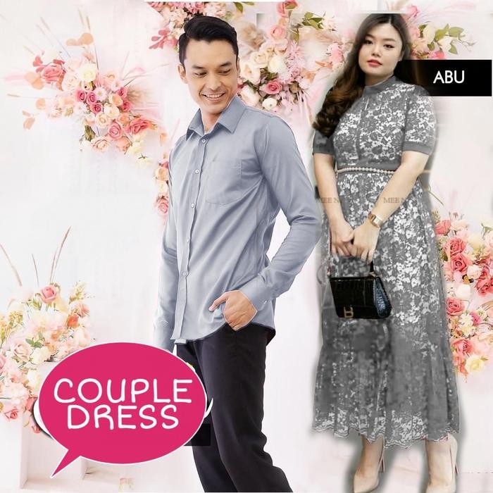 Couple dress momo jumbo Set baju couple brukat pesta gaun kondangan+ kemeja pria polos baju pasangan