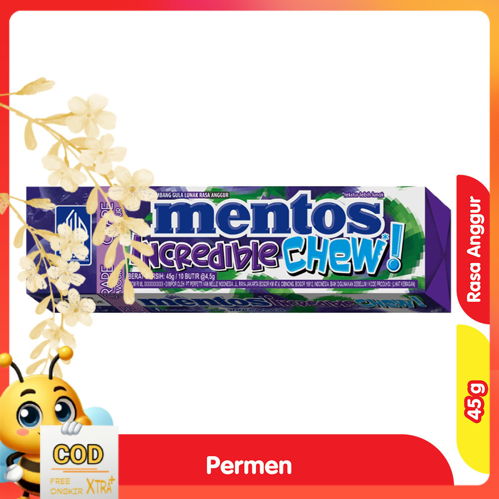 

mentos Permen Incredible Chew Rasa Anggur 45 g