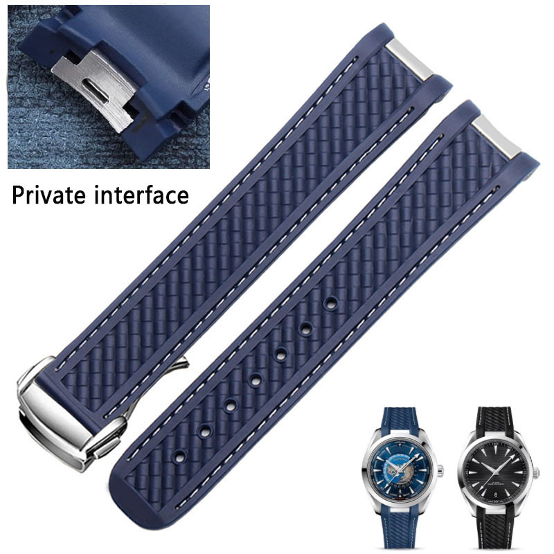 Rubber Watchband For Omega AT150 Seamaster 300 AQUA TERRA Diving watches straps Black Blue Silicone 