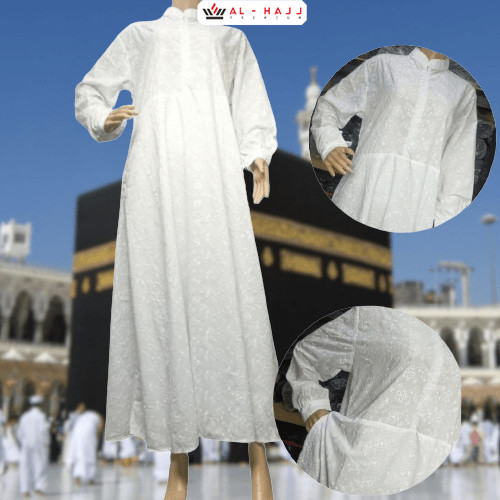 GAMIS Ihram Katun Full Bordir Perlengkapan Haji Dan Umroh Wanita Gamis ihram Wanita AHISHOP