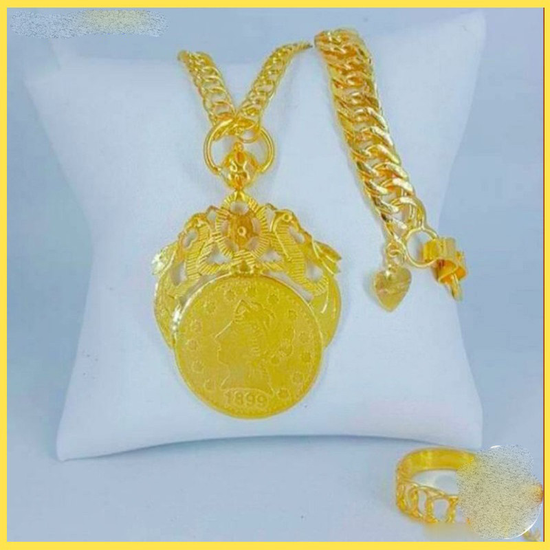 Set Perhiasan emas asli kadar emas muda17,7 model koin ada surat toko