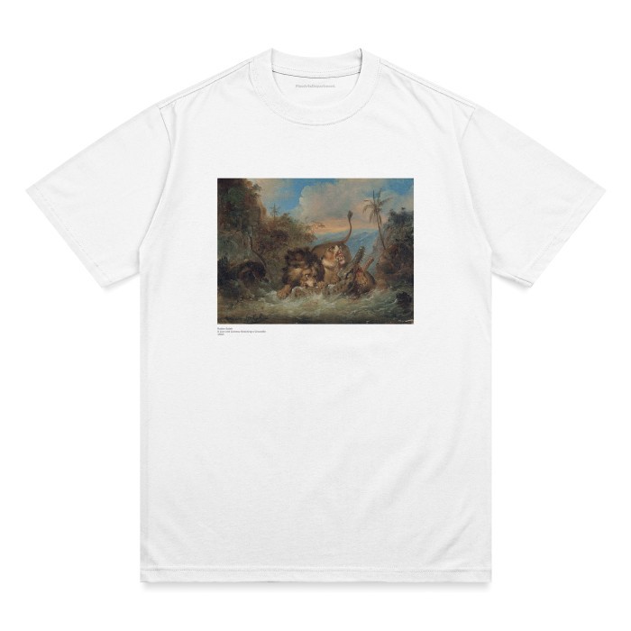 Kaos Raden Saleh – A Lion and Lioness Attacking a Crocodile – 1840 T-shirt | Fine Arts Department