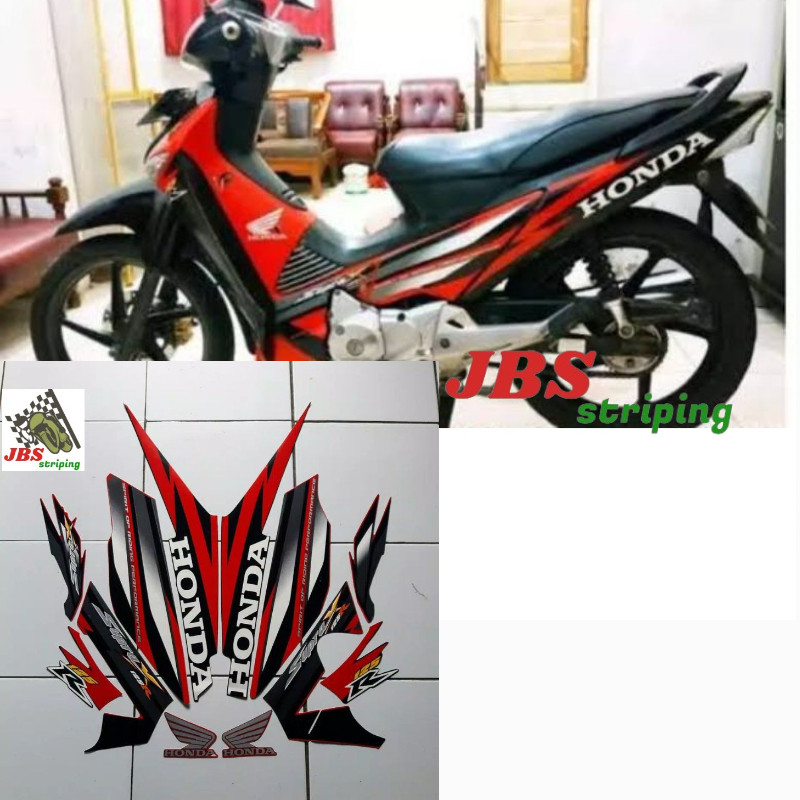 striping supra x 125 stiker  honda supra x 125 r thn 2006 hitam merah