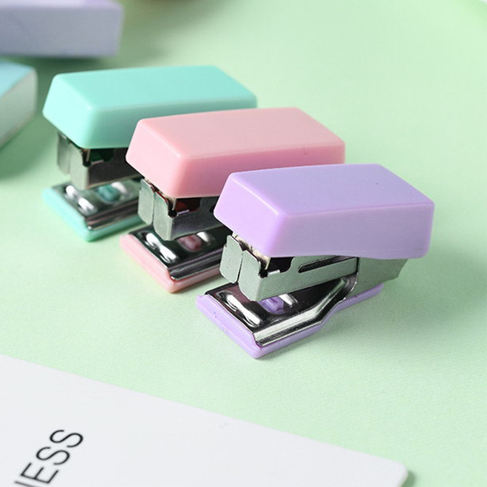 

1 Set 3-in-1 Cute mini creative Macaron Color paper Clip Stapler set 10# Storage Binding tool DSJ-002