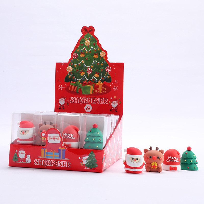 

24pcs/lot Santa Claus Reindeer Pencil Sharpener Creative Hand Mechanical Cutter Knife Stationery Gift School Supplies